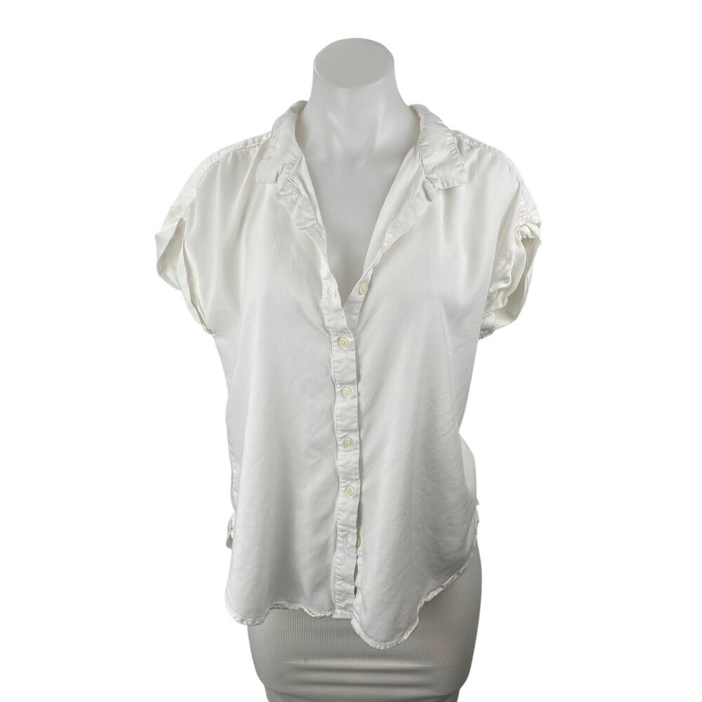 Alexander Jordan Womens White Cap Sleeve Collared Button Down Shirt Blouse Top L